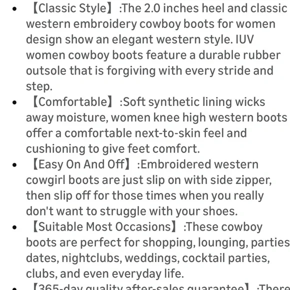 Black Western Embroidered Knee High Cowboy Boots Pointed Toe Festival Boots - Picture 16 of 16